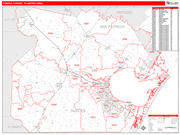 Corpus Christi Metro Area Wall Map Red Line Style